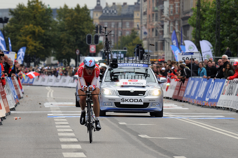 Michael Mørkøv kører enkeltstart i Københavns gader. Klik for at se flere billeder fra VM i enkeltstar 2011